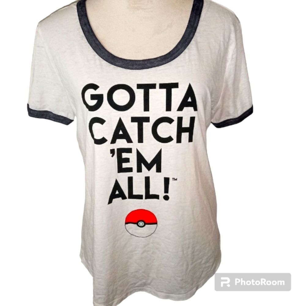 Nostalgic Woman's  Pokemon Go "Gotta Catch Em All" white T shirt Size L